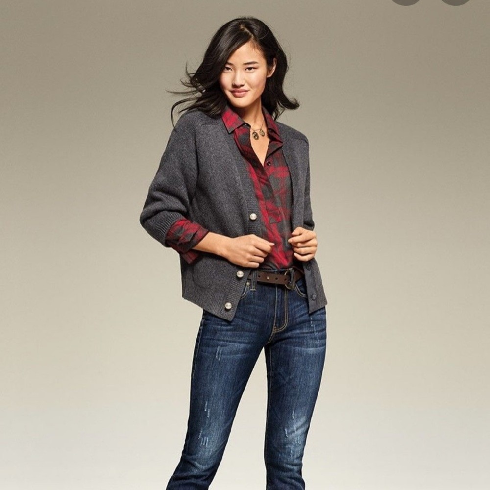 CAbi 3533‎ Cultured Oversized Cardigan Charcoal Grey Pearl Snaps M Acadamia Prep